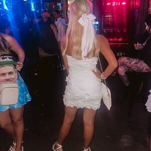 Chic White Lace Dress with Bow